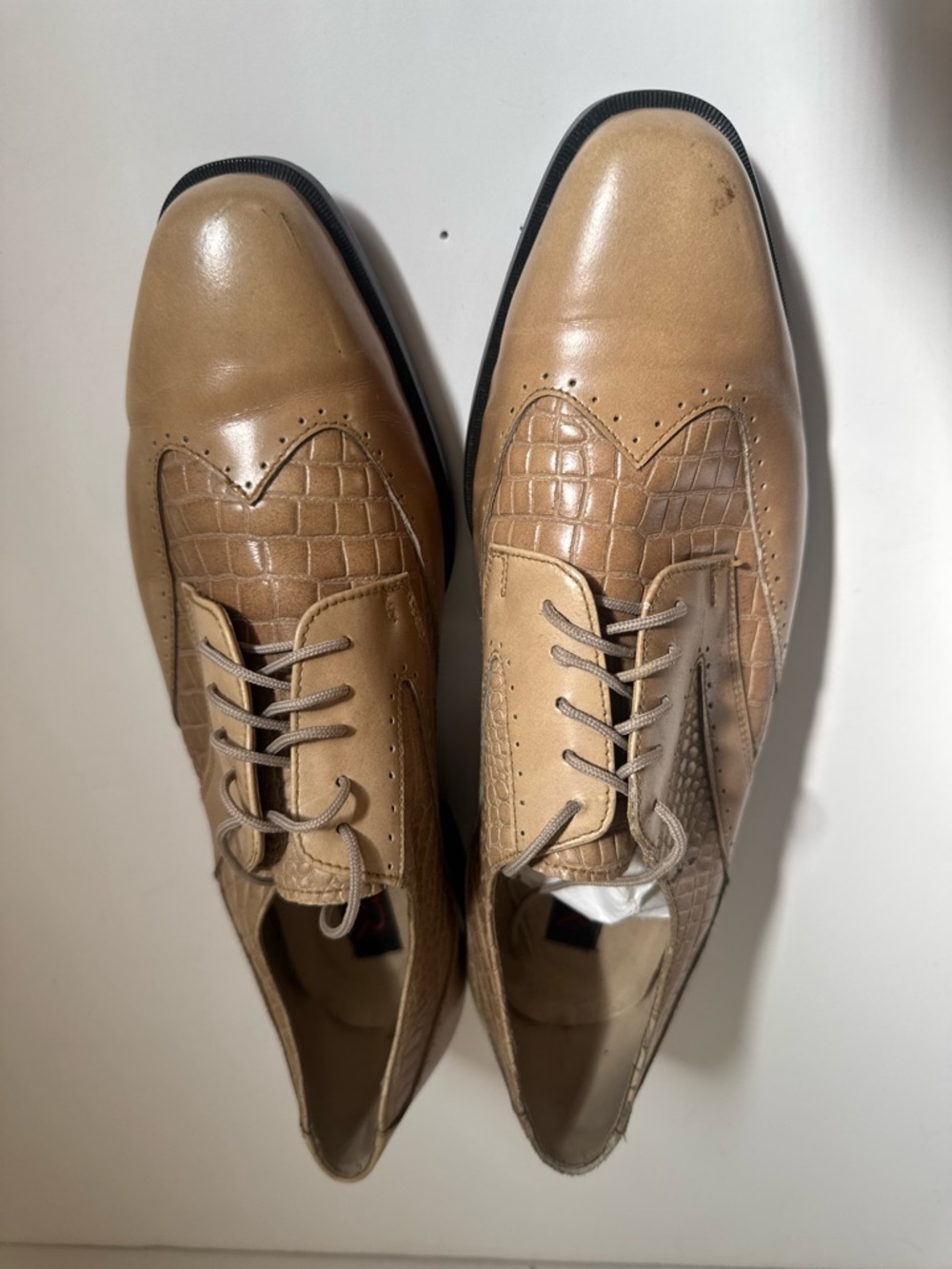 Men's Light Brown Croc-Accent Derby Shoes